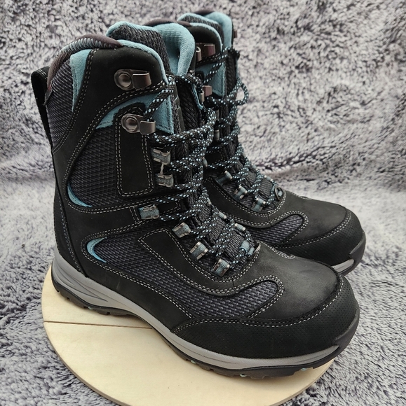 L.L. Bean Womens Tek 2.0 Winter Boots 8.5 M Black Blue Suede/ Mesh Primaloft 8" - Picture 1 of 9